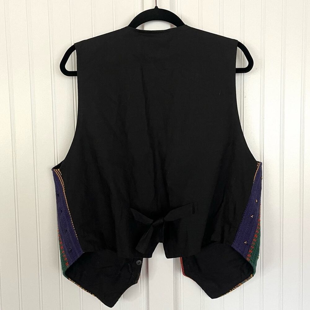 Vintage Funky Vest Woven Beaded Animal Print Ethnic Native Colorful Tuxedo Fit - Picture 3 of 7